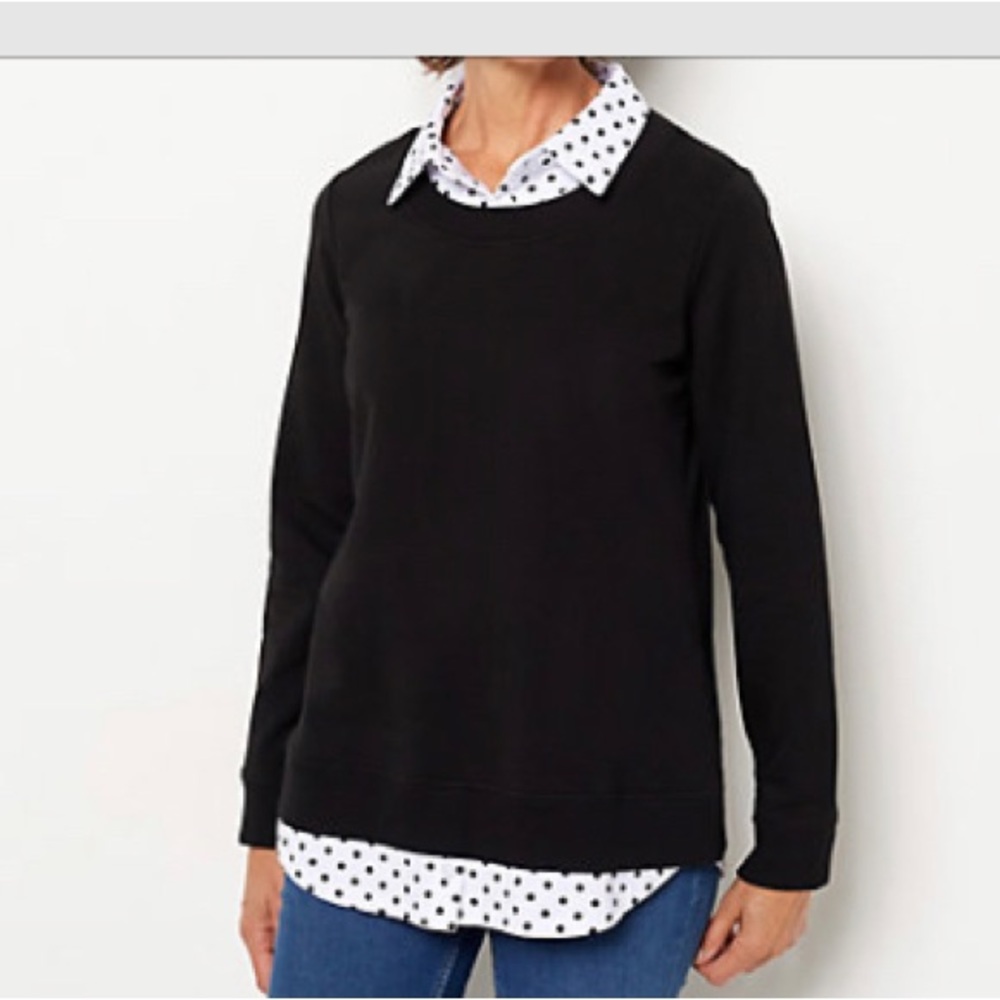 French Terry 2fer Top, printed collar(black dot) and hem. New, never worn.